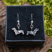 Dachshund solid silver patina earrings