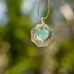 Hexagon fine silver and dichroic glass cabachon pendant