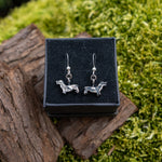 Dachshund solid silver patina earrings
